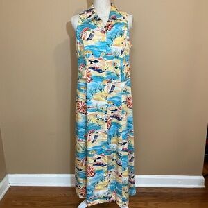 Club Mystique Large Beach Scene/ People Sleeveless Dress - Fun Print